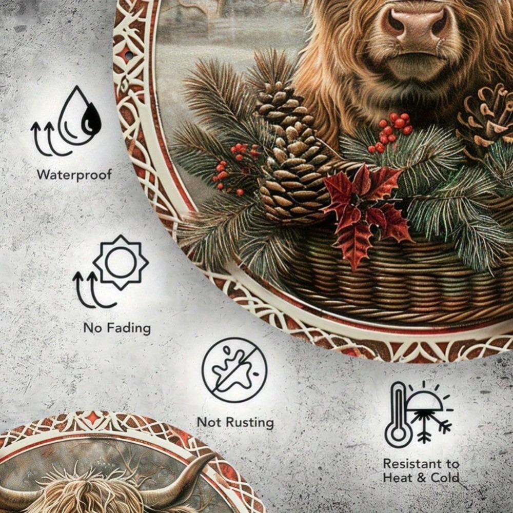 Vintage Metal Highland Cow Holiday Wreath Wall Decor Christmas Halloween Home Gift