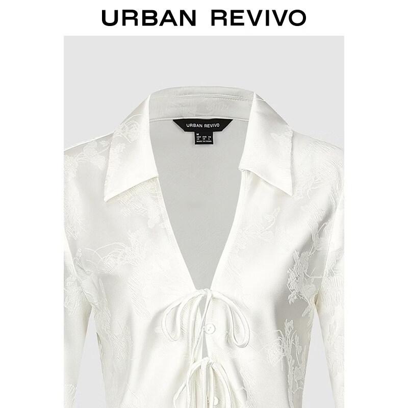 UR2026 Damen Blumen-Jacquard Hemd mit Revers und Bindung vorne