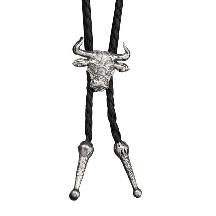 Trendy PU Leather Necktie With Bold Bull Head Design Alloy Necktie Soft Practical Unisex Gift For Birthdays Holidays