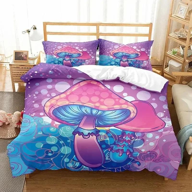 TOP New Colorful Mushroom Duvet Cover Microfiber Mandala Pattern Bedding Set Bohemian Magic Mushroom Quilt Cover
