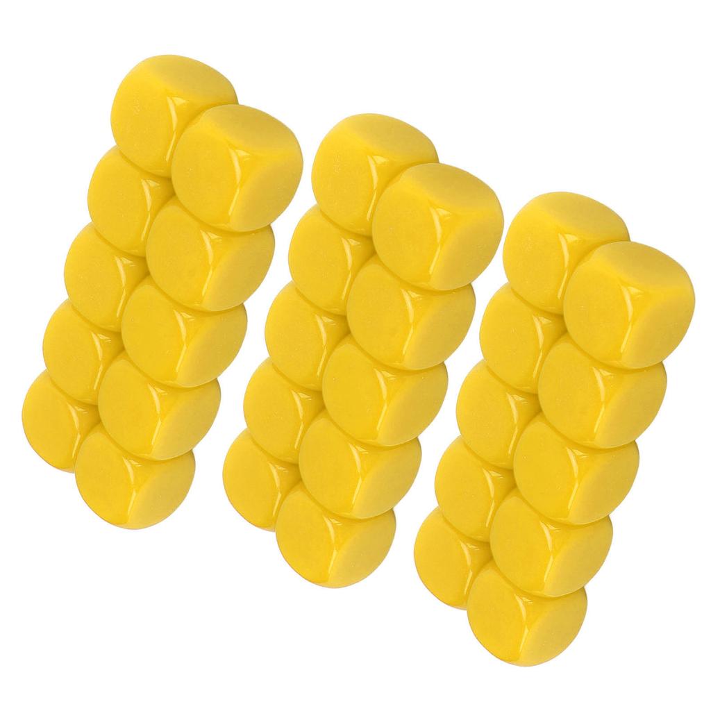 30PCS 16MM Blank Dice Set Plastic Rounded 6 Sided Dice Cubes For Game Party Fun DIY Sticker Math Teaching Yellow