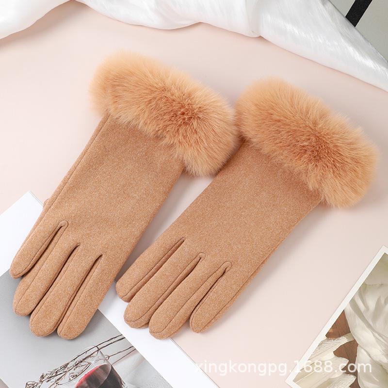 Warm Gloves Women'S German Plush Mouth Windproof And Cold-Proof Plush Outdoor Riding Driving Touch Screen Autumn And Winter Gloves