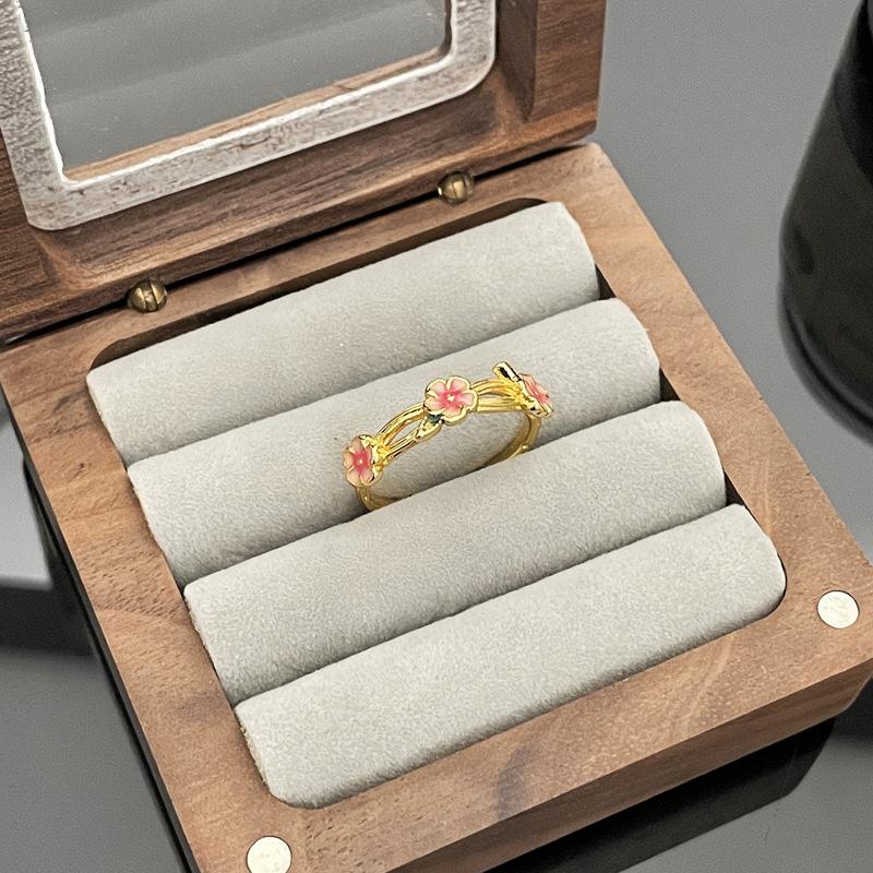 Cute Romantic Purple Four Leaf Zircon Flower Adjustable Rings for Women Gold Color Stainless Steel Jewelry Gift Anillos De Mujer