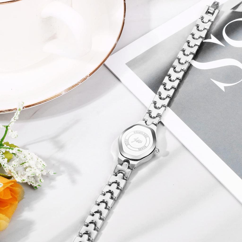 Popular, stylish, and cute women's bangle watch bracelet with analog display, small dial, waterproof quartz movement, and silver finish. A great gift