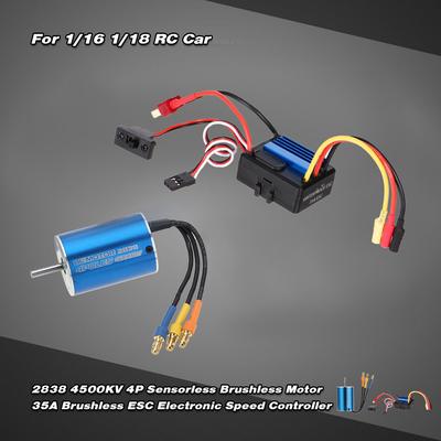 Moteur sans balais sans capteur 2838 4500KV 4P et contrôleur de vitesse électronique ESC sans balais 35A pour 1/14