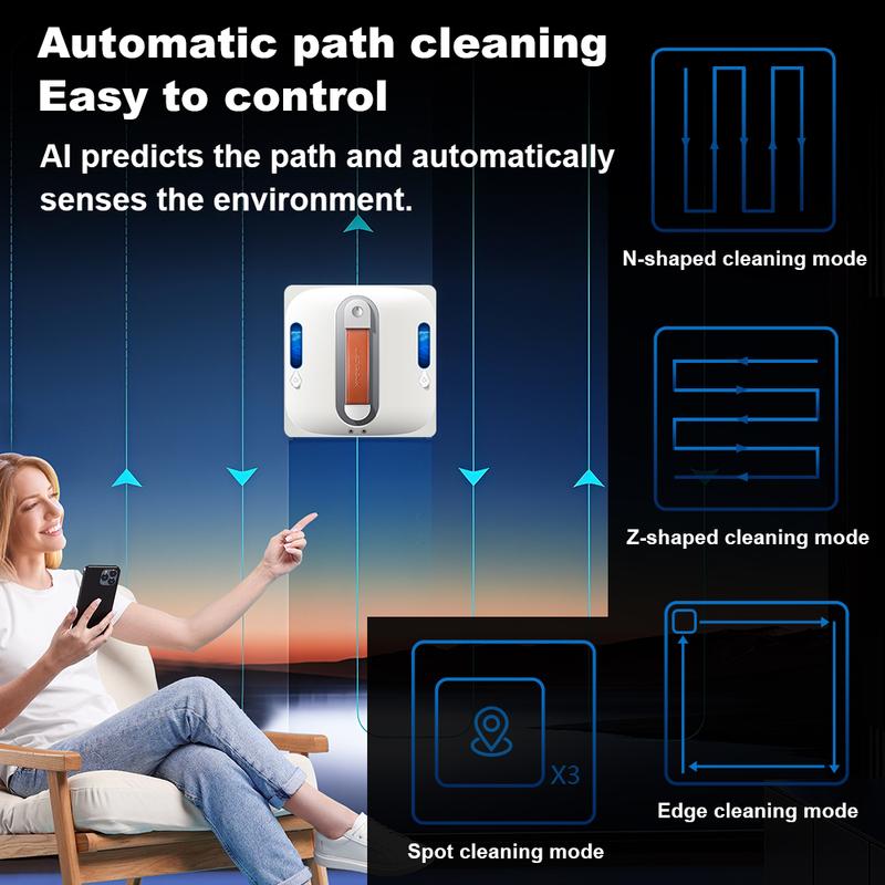 Window Cleaning Robot Liectroux S11,4-Way Water Spray,9Kpa,Home Glass Floor Wall Tiles Cleaner Robot,Strong Vacuum,Smart Memory