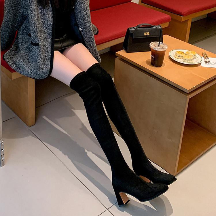 Manga Bein~ Ankara Rød Semsket Elastiske Over Kne Støvler Tykk Hæl Langt Skaft Skinny Støvler Høy Hæl Bein Sokke Støvler