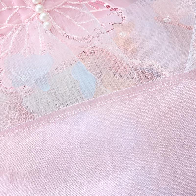 2025 Summer Girls' Mesh Dress with Bow and Pearl Camisole