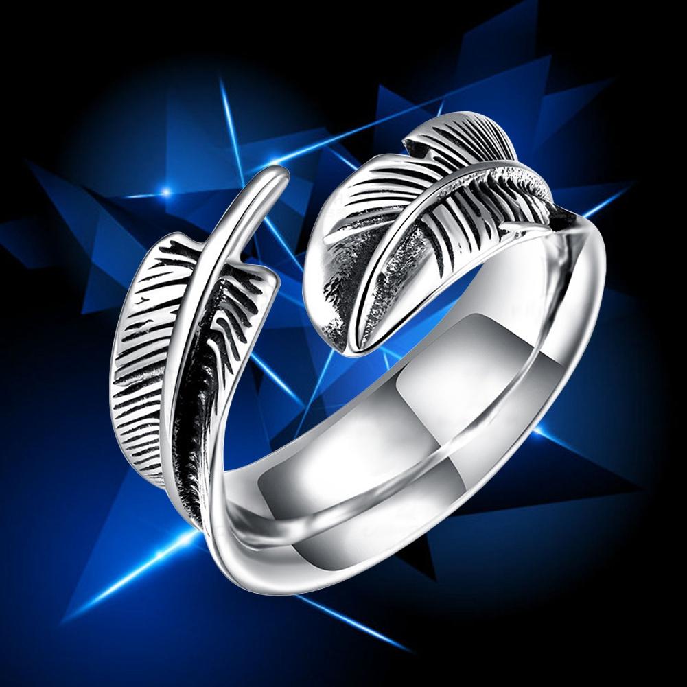 Pánské módní šperky z titanové oceli s otevíracím prstenem ve tvaru peří (8#)