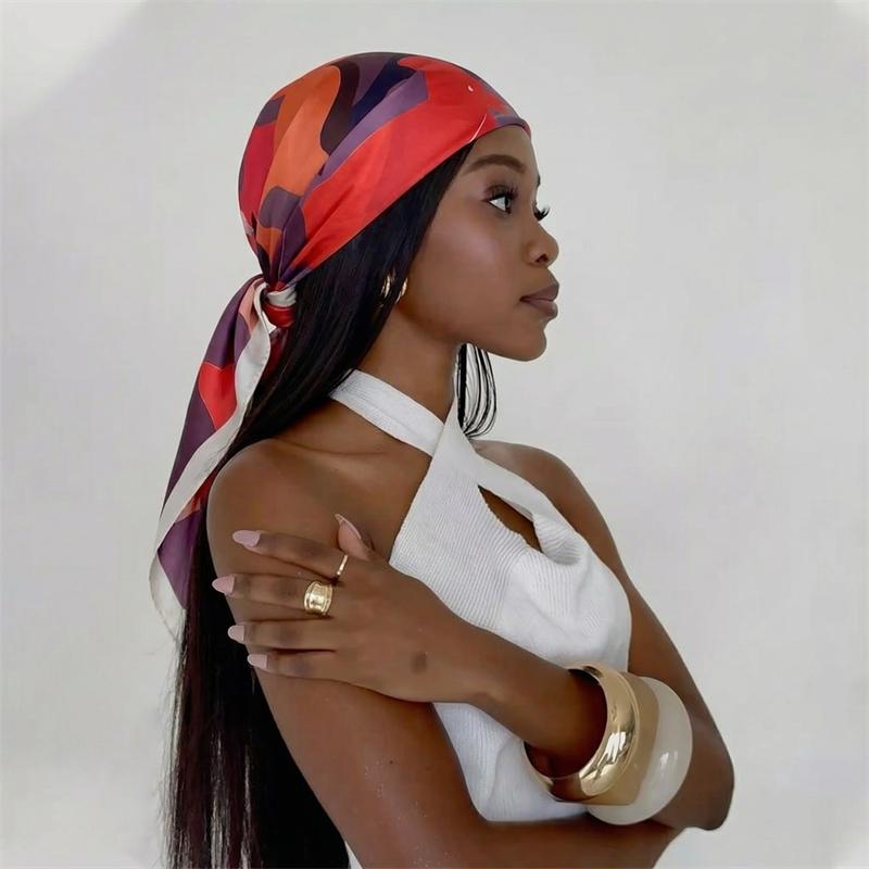 Luxury Silk Square Plaid Scarf Women Satin Neck Hair Tie Band Soft Work Neckerchife New Hijab Head Female Foulard