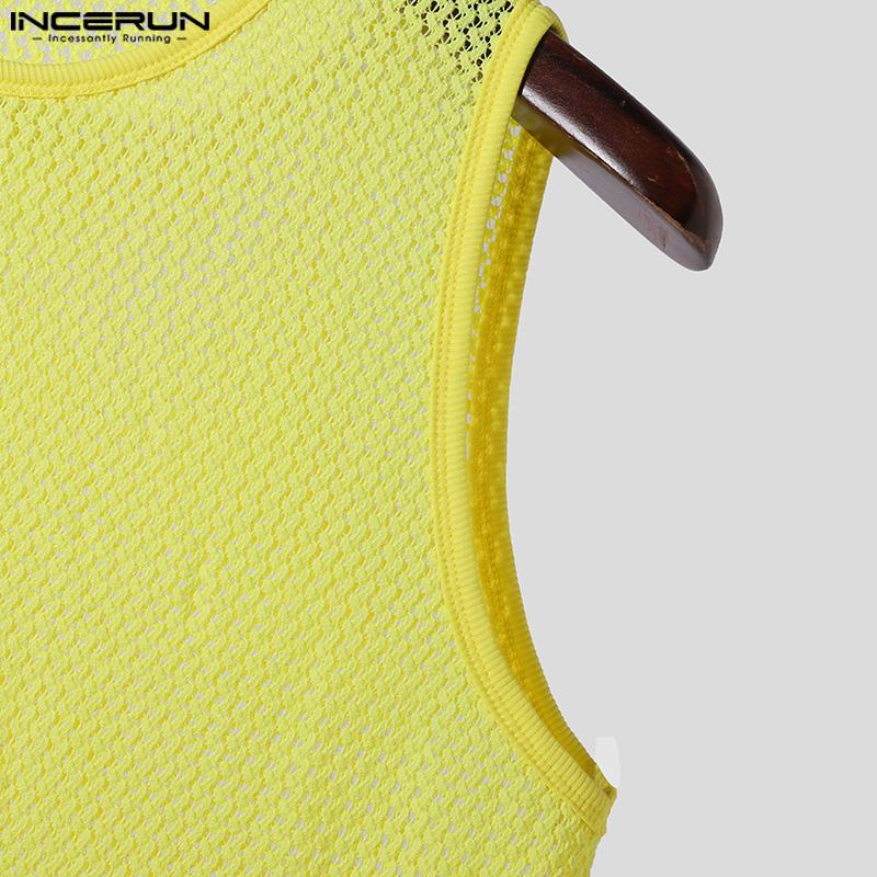 INCERUN Men Sleeveless See Through Hollow Out Beach Vest Tank Topss
