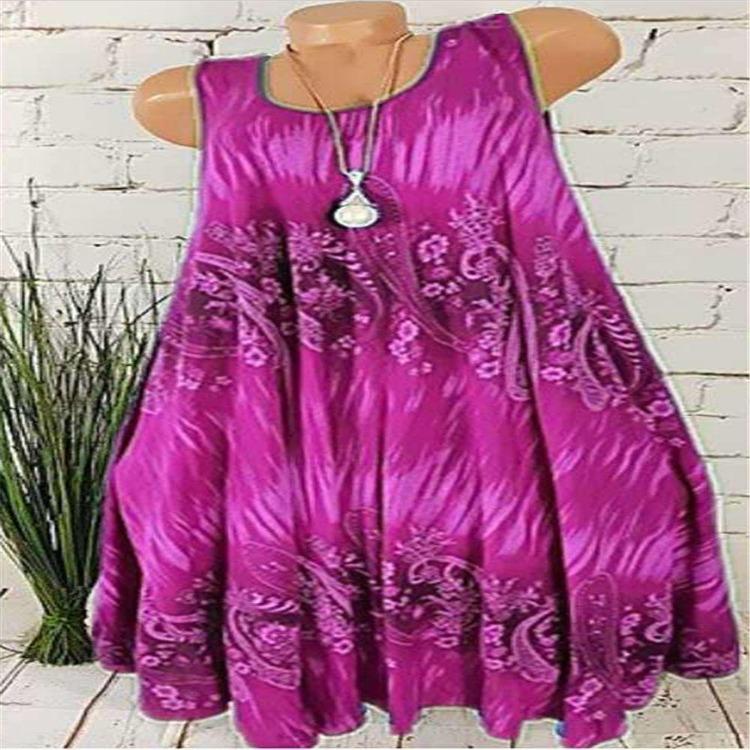 Moda Yazlık Kadın Kolsuz Baskılı Elbise Rahat Günlük Moda