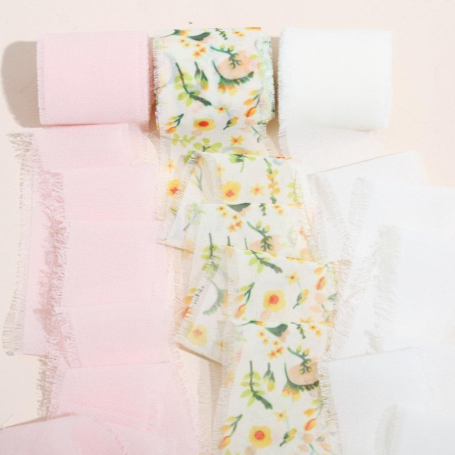 3 Roll/set 5m Frayed Edged Satin Handmade Chiffon Silk Ribbon For Wedding Invitation Bouquets Birthday Party DIY Decoration Gift