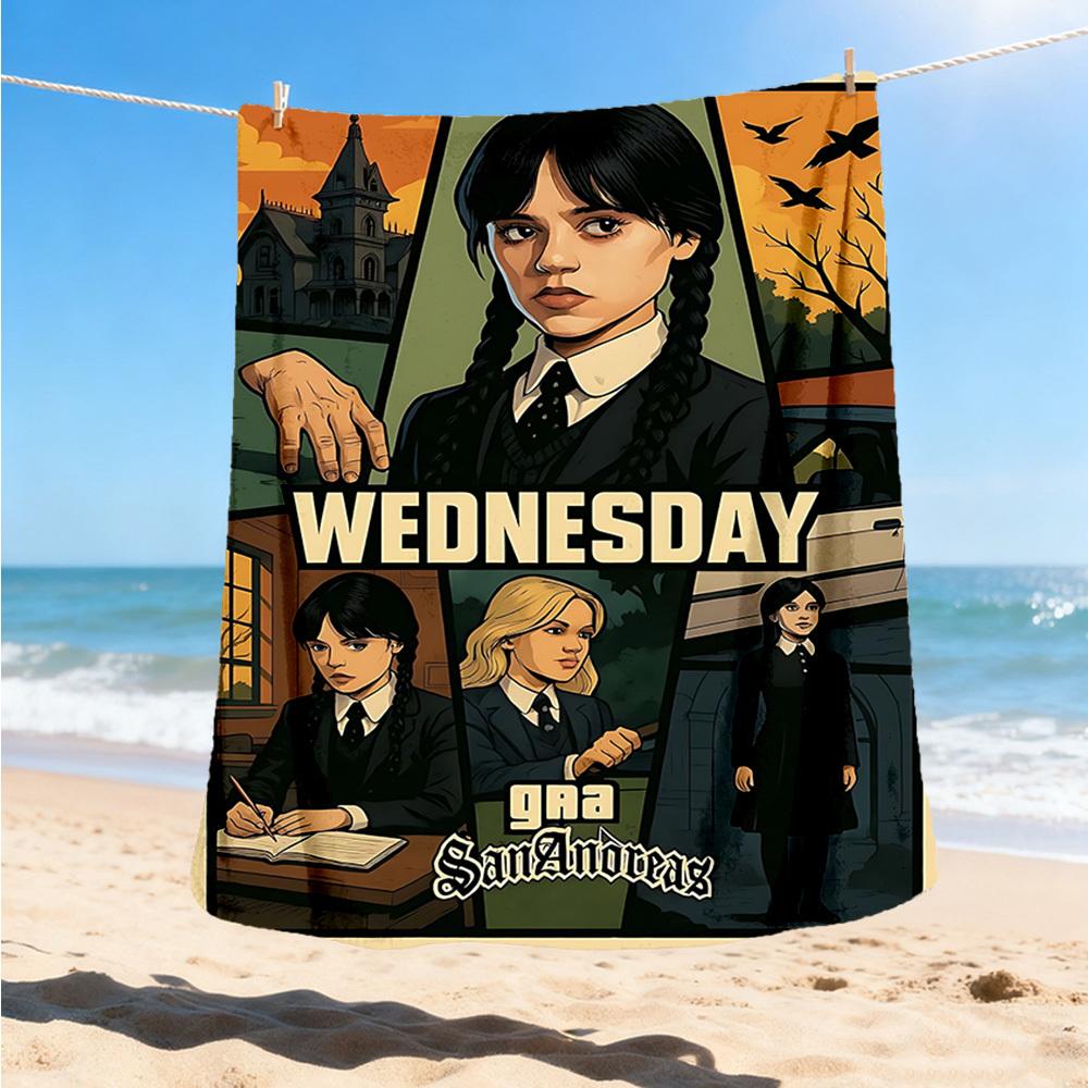 1pc Wednesday Addams Outdoor Flannel Blanket Gift For Boys Girls Adults, Family Friends