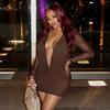 European and American Women's Clothing New Strap Top Swing Neck Mesh Long Sleeve Big Halter Hip Wrap Dress