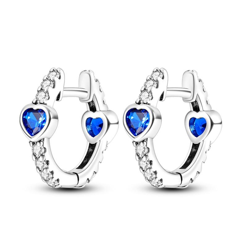 925 Silver Geometric Minimalist Blue Series Jewelry Fashion Zircon Circle Hoop Earring For Women S925 Gift Accessories