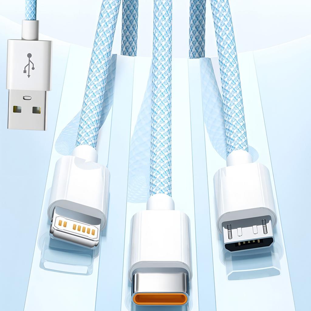 240W 3-in-1 USB-C & Micro USB Fast Charger for iPhone Samsung Xiaomi Poco - High Speed Multi-Device Cable