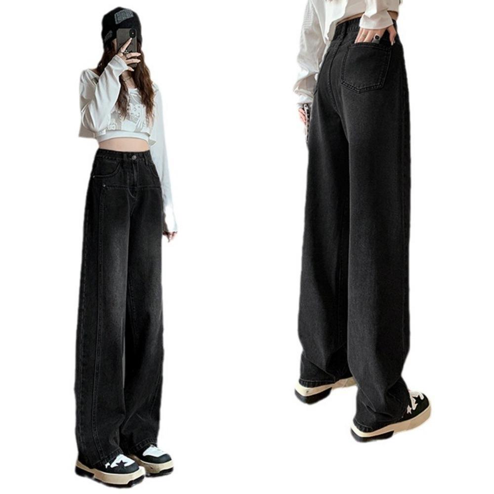 Fashion niche meat-covering straight jeans women's spring and autumn new high-waisted loose and thin wide-leg pants