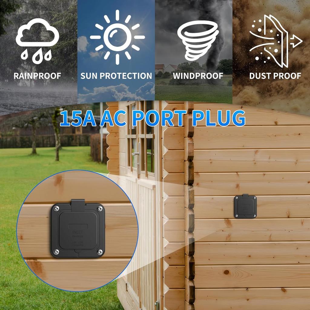 Gniazdo wejściowe 15A, 125V do zasilania z brzegu z wodoodporną klapką, 2-biegunowe 3-przewodowe gniazdo męskie do połączeń elektrycznych na łodzi, w zastosowaniach morskich