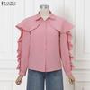 ZANZEA Women Casual Doll Collar Loose Long Sleeve Blouse