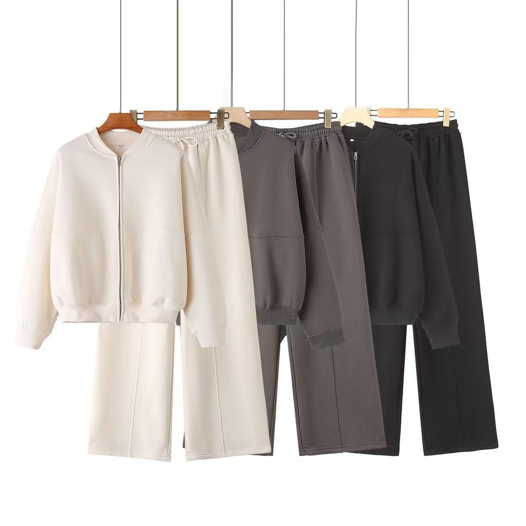 European & American Women's Style Zipper Pilot Jacket Hoodie Set