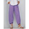 Pantaloni casual larghi in cotone e lino con elastico in vita, pantaloni da casa da donna