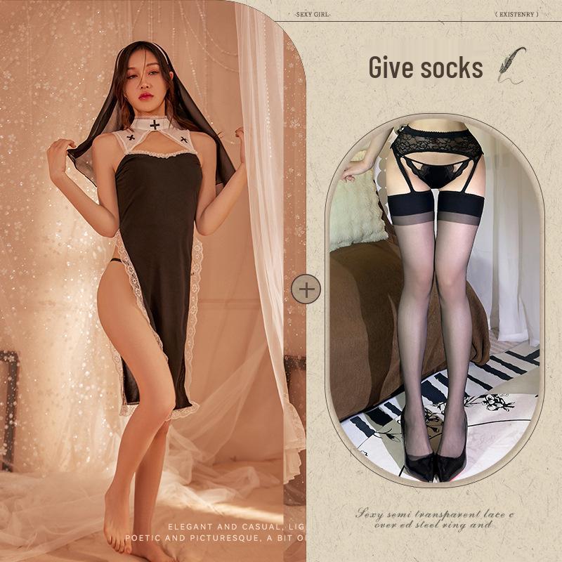 Sexy Nun Cutout Nightgown Costume for Role Play