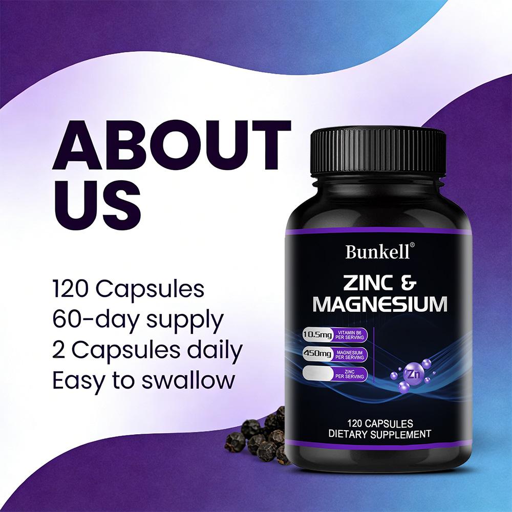Magnesium + Zinc + Vitamin B6 capsules help boost energy and immunity 120 Capsules