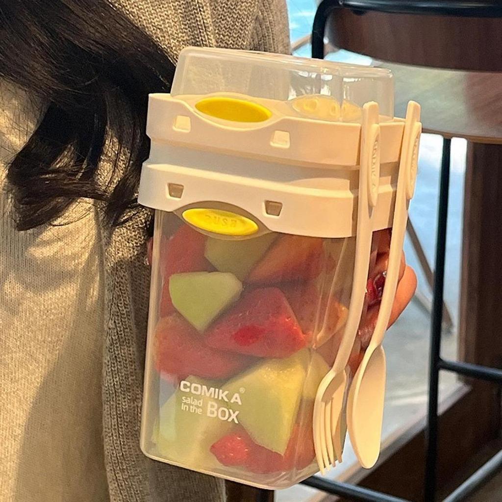 880ML Přenosný kelímek na snídani Ovesná kaše Cereálie Ořech Jogurt Salátový kelímek Sada nádob s vidličkou Školní svačinový box Úložný box na potraviny Bento box