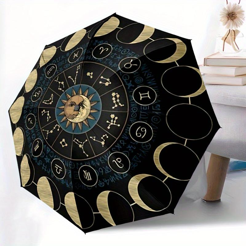 1 Stück Astrologie Rad Automatischer Faltregenschirm, Tragbares & Faltbares Design mit 8 Speichen, Lässiges Outdoor-Accessoire yy250805144