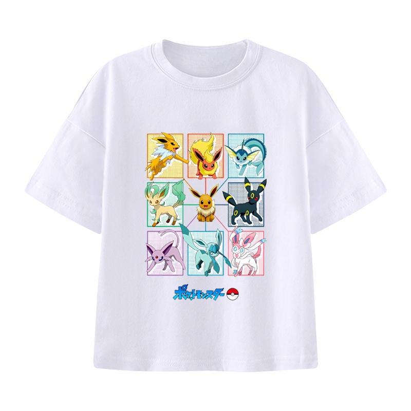 Pokémon Handheld-Spiel Evoli Cartoon-Print T-Shirt Sommer Herren und Damen Übergröße Trend Locker Lässig Kurzarm-Top