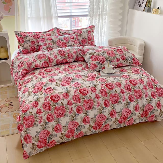 

Floral Duvet Cover Set with Zipper Closure - 3 Piece Bedding Set Includes 1 Duvet Cover and 2 Pillowcases 150x200cm&set