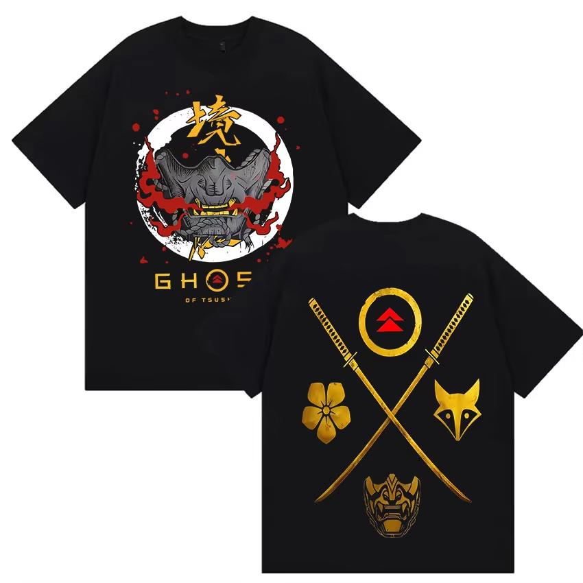 

Japanese Game Ghost of Yotei Graphic pure cotton mens shirt ukiyoe style ONeck Short Sleeve womens fashion Tshirt XL