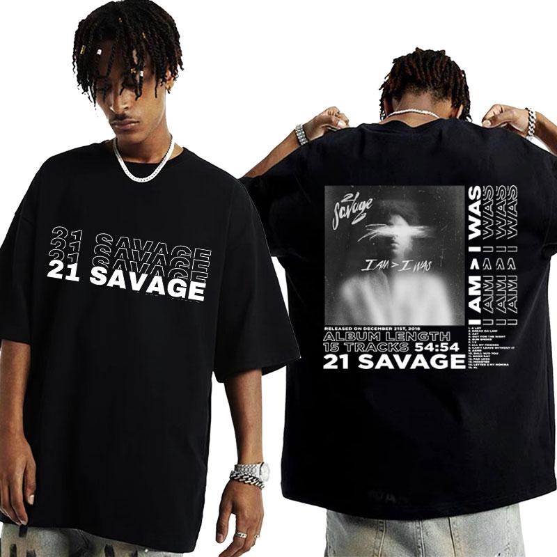 Limitiertes 21 Savage I Am I Was Albumcover T-Shirt Herren Damen Harajuku Vintage T-Shirt Übergroße Kurzarm T-Shirts Streetwear S