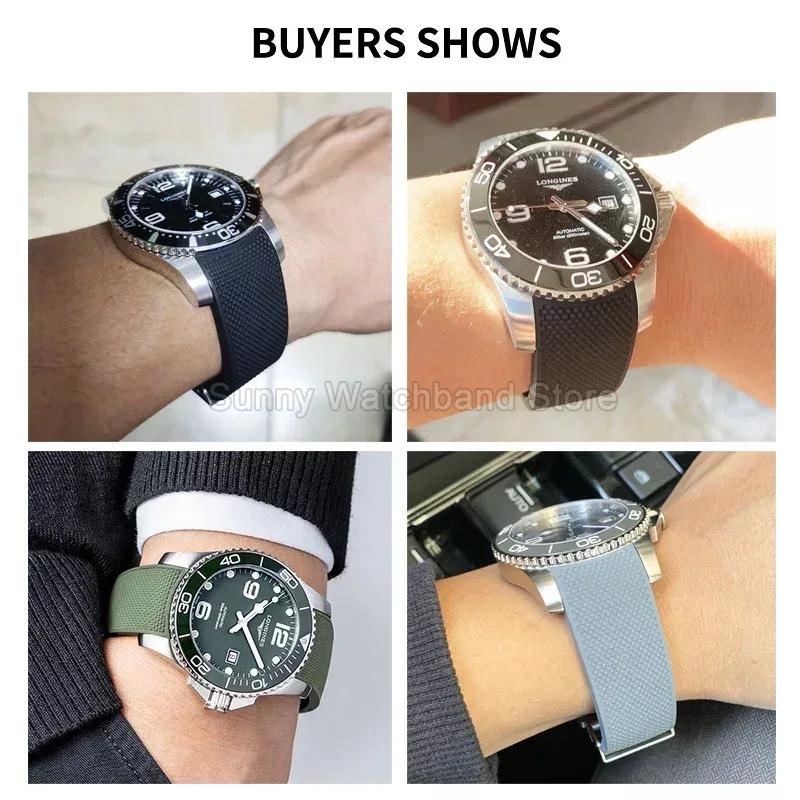 ONEFor Longines Conquest Watchbands Rubber Silicone Sports Non-Stick Gray Diving Men L3.742 642 781 782 Series 21mm AccessoriesMN