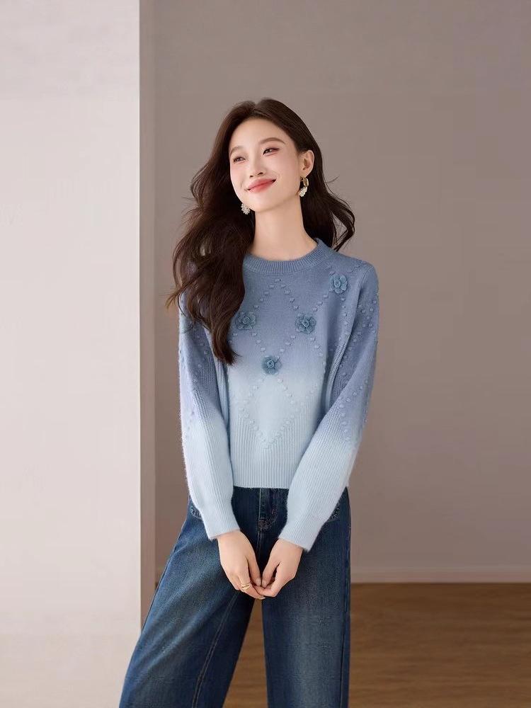 2025 Women's 3D Gradient Wool Sweater, Autumn/Winter, Long-Sleeve, Loose Fit