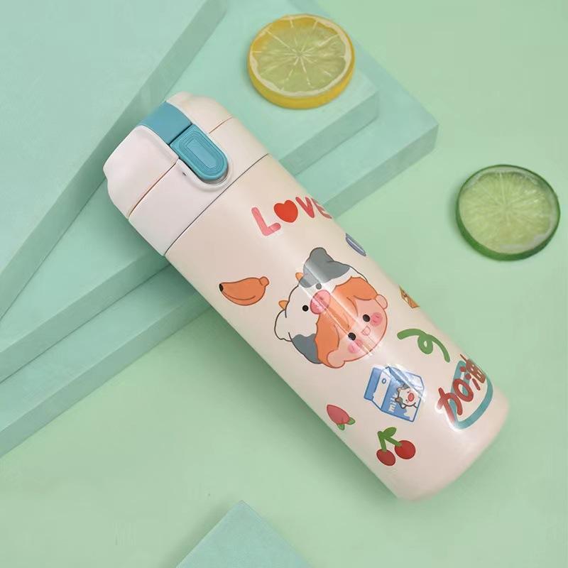 Cute Cartoon Stainless Steel Children's Thermos Cup Male and Female Students Bounce Cup Outdoor Portable Handle Pea Cup