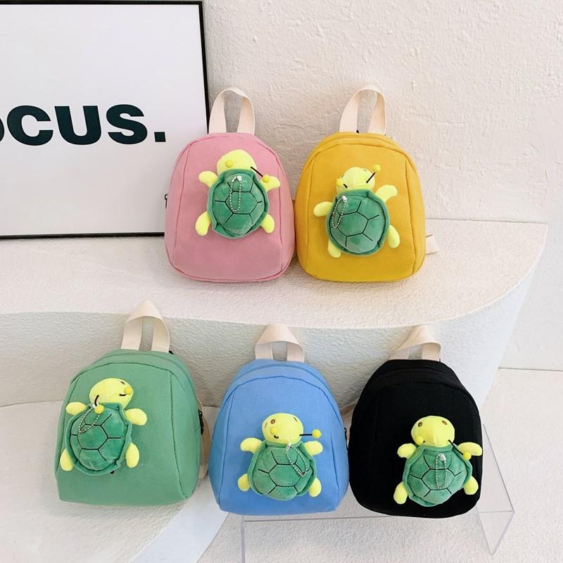 Entzückender Cartoon Schildkröten Plüsch Mini Rucksack für Kinder Stilvolle Canvas Schultasche