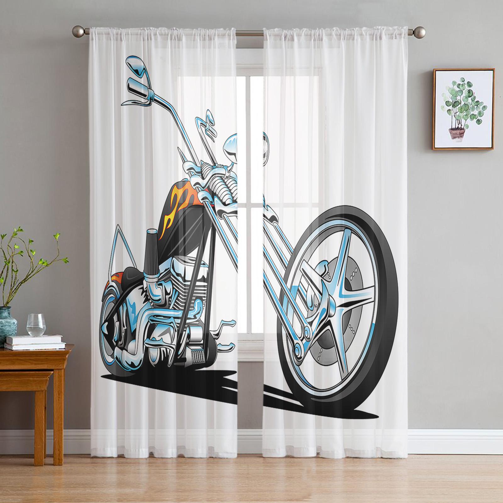 

Символ мотоцикла Круглый Ретро Стиль Тюлевые Прозрачные Оконные Шторы для Гостиной Кухни Детской Спальни Вуаль Подвесная Штора W135 x H114cm
