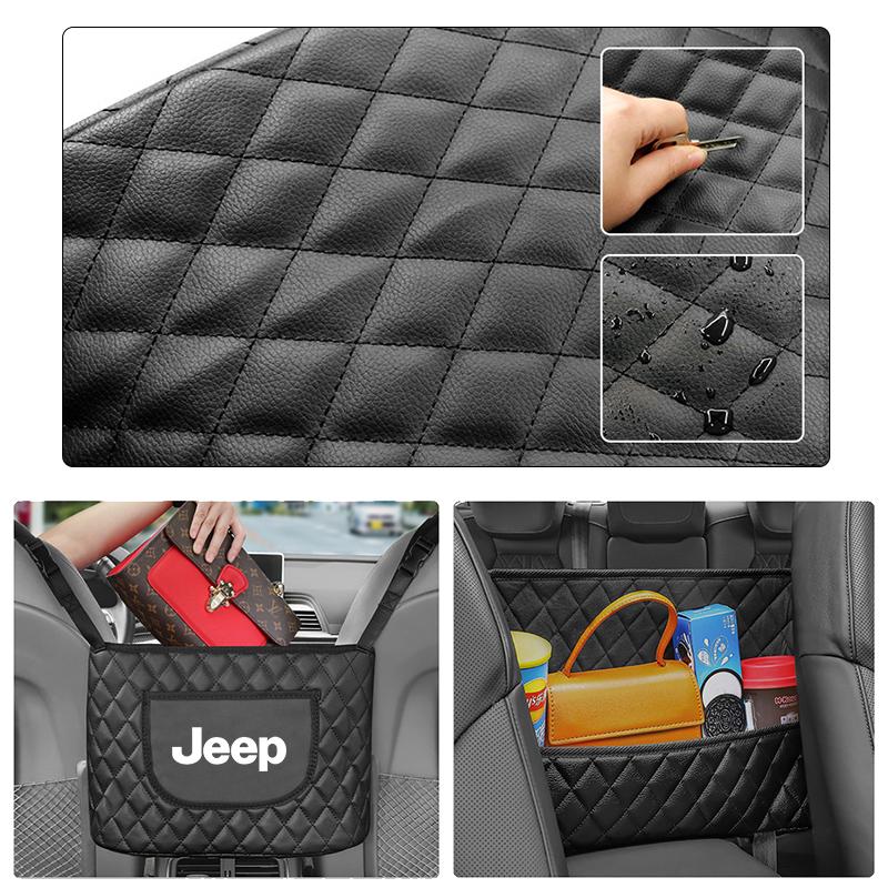 Borsa Portaoggetti in Pelle per Interni Auto Organizer per Oggetti Vari per Jeep Grand Cherokee Wrangler JK Gladiator Compass Renegade Patriot