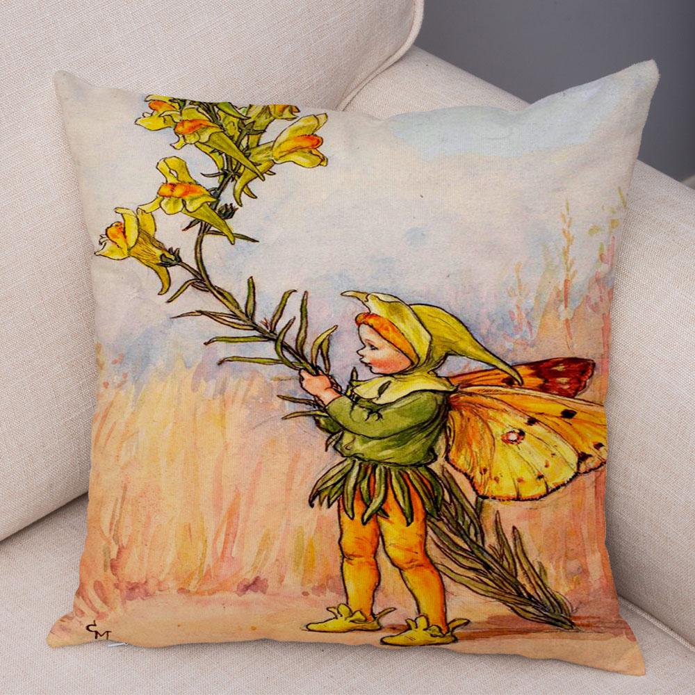 Colorful Fairy Tale World Elves Cushion Cover Decor Cute Cartoon Flower Girl Pillow Case for Sofa Home Polyester Pillowcase