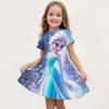 2026 Disney New Summer Girl Princess Elsa Dress Fashion Cartoon Cute 3d Print Dress Kid Short Sleeve Princess Frozen Clothing