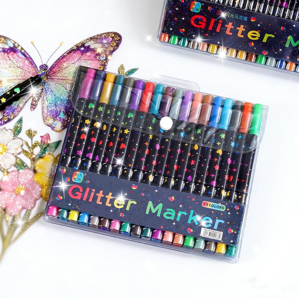 96/72/48/24 Colors Dual-Tip Glitter Marker Set -Fine-Point Watercolor Pens with Vibrant Colors, Greeting Cards, Mugs, Wooden DIY
