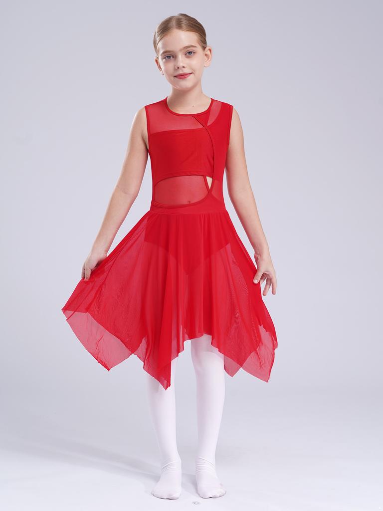 Kids Girls Ballet Dress Lyrical Dance Costume Dancewear Sleeveless Cut Out Gymnastics Leotard for Dancing Children Ice Skating Dresses