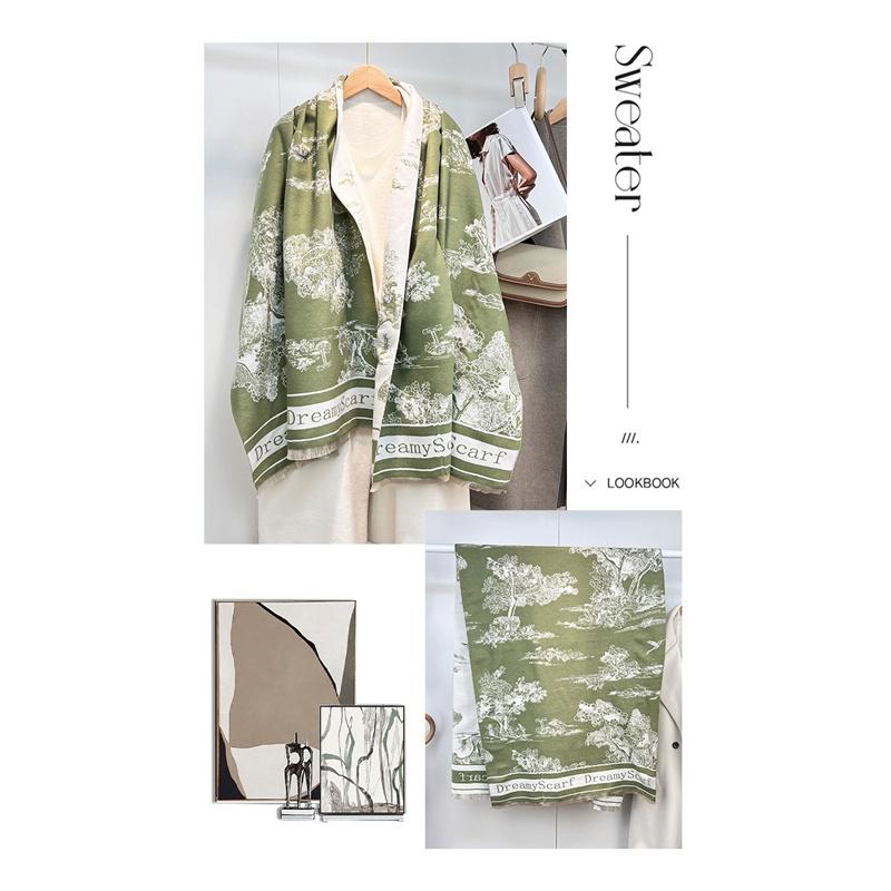 180*66cm Damski Luksusowy Szal Szalik Imitacja Kaszmiru Atramentowy Styl Chiński Jesień Zima Ciepłe Dodatki Odzieżowe