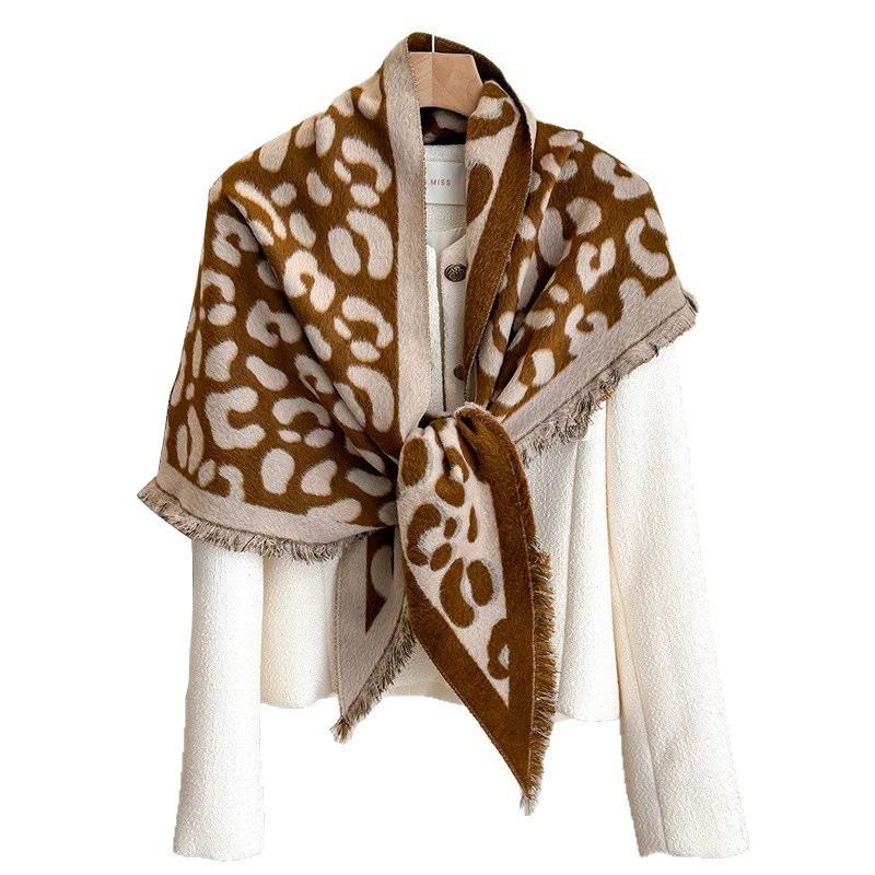 Damen Dreieckiger Doppelseitiger Schal Umhang Oberbekleidung Umhang Leopardendruck Warmer Schal Stolen Und Schals