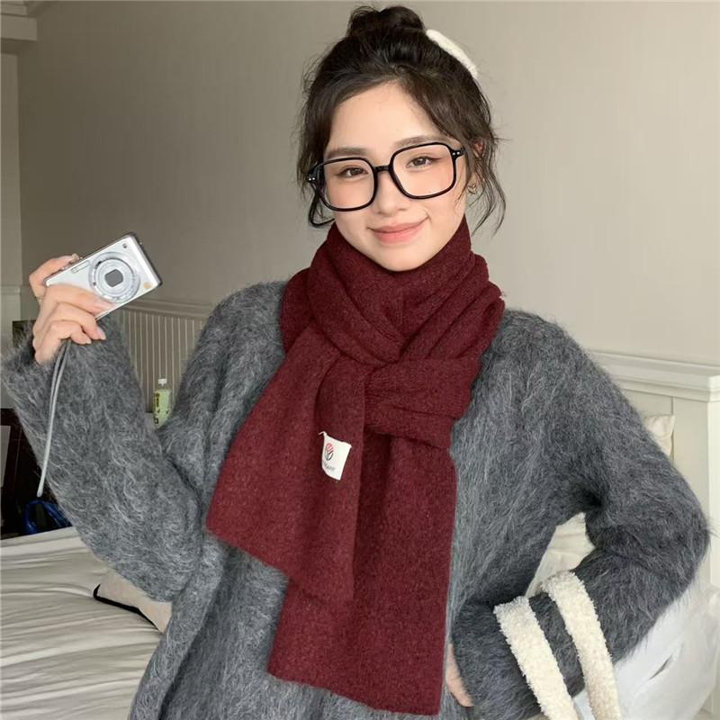 New Korean Style Knitted Solid Color Scarf for Women Autumn and Winter Wool Blended Wool Soft and Versatile Student Scarf