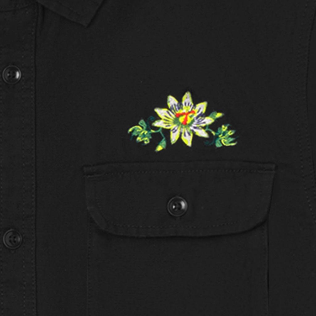 Vans Greener Grounds Floral Stickerei Print Button-Up Bequemes Lässiges Langarmhemd Herrenhemden Schwarz VN00006BBLK