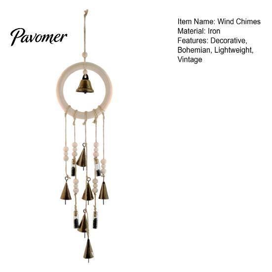 Natural Log Beads Hanging Ornament Vintage Metal Wind Chimes with Bells And Wishing Bottle, Rustic Witch Small for Windows Wood Ring, Bohemian