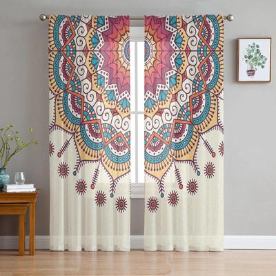 Cute Mandala Pattern Tulle Curtains for Living Room Kitchen Bedroom Sheer Tulle for Cafe Hotel Modern Home Decor
